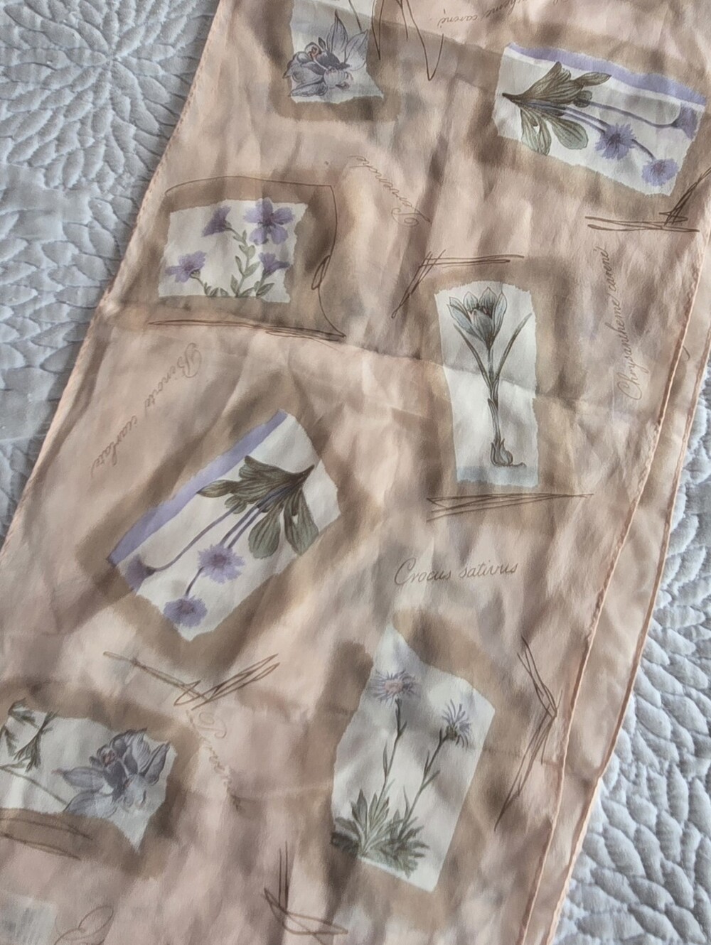Liz Claiborne Pale Silk Scarf Floral Print Seventies